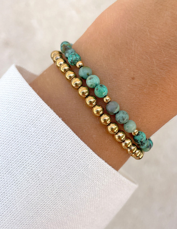 Bransoletki na gumce - turkus afrykański z hematytem