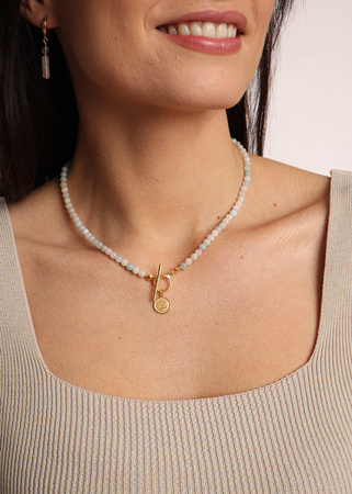 Naszyjnik z kamieni naturalnych Morganit pozłacany Toggle zawieszka