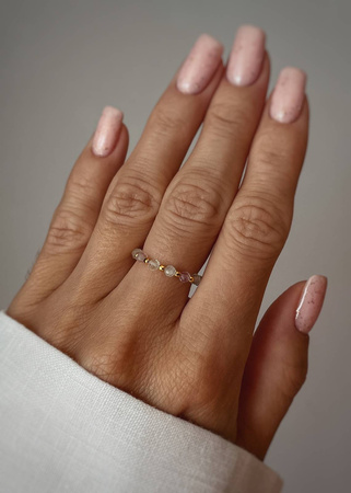 Elastic ring Natural Stones Fluorite Silver Gold-plated