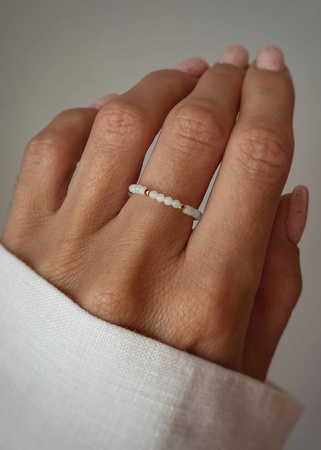 Zestaw Dwóch Pierścionków Elastycznych z Kamieni Naturalnych - Cyrkonia Szampańska i Amazonit