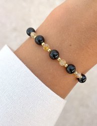 Bracelet on rubber band agate mossy with hematite - abundance, confidence, optimism