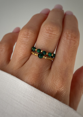 Set of Three Elastic Natural Stone Rings - Champagne Cubic Zirconia and Rhodonite