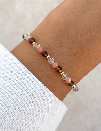 Talizman - rodochrozyt, kwarc dymny, kryształ górski, hematyt - ochrona i miłość