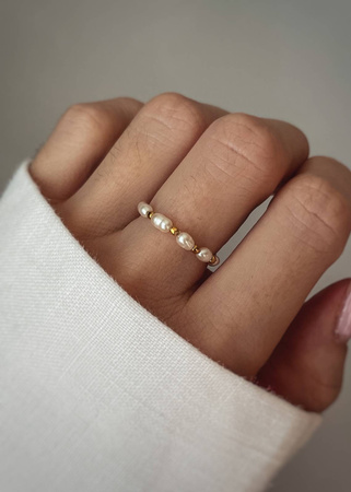 Pierścionek elastyczny kamienie naturalne Perła mini