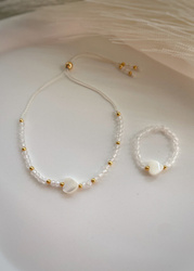 Bracelet and Ring Set - Rose Quartz, Rhodochrosite and Mother of Pearl