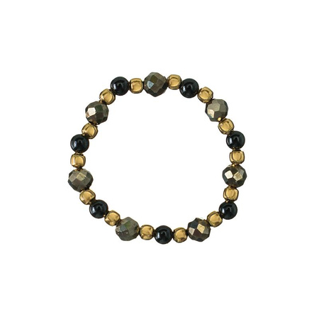 Pierścionek elastyczny kamienie naturalne czarny agat z pirytem