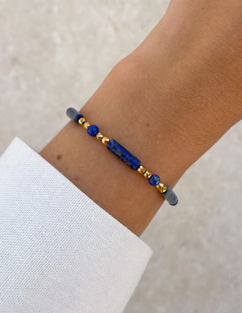 Bransoletka na gumce lapis lazuli z hematytem - inspiracja, mądrość, prawda