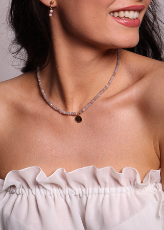 Naszyjnik jadeit jasny szary z zawieszką