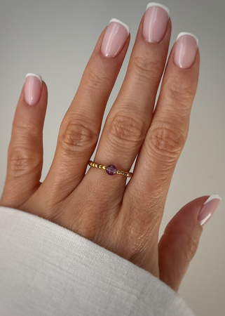 Pierścionek elastyczny hematyt, ametyst - sukces, odwaga, zdrowie, ochrona