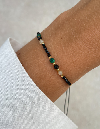 Bransoletka na nici z czarnym turmalinem, malachitem i cytrynem - ochrona i dobrobyt