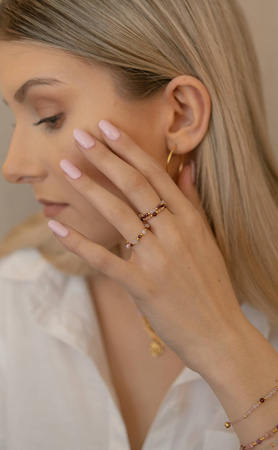 Pierścionek Elastyczny Kamienie Naturalne Kunzyt i Granat