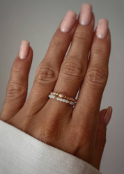 Set of Two Elastic Natural Stone Rings - Champagne Cubic Zirconia and Amazonite