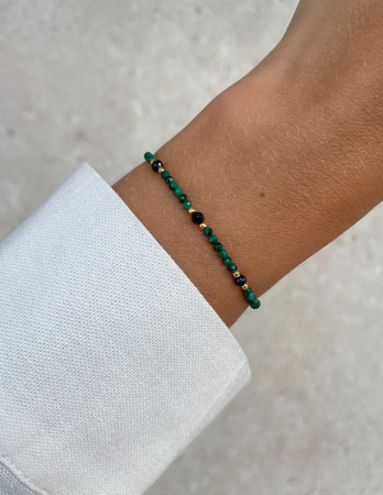 Bransoletka na nici z czarnym turmalinem i malachitem - ochrona, odwaga, determinacja
