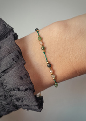 Bracelet natural stones zoisite with ruby ​​zircon, champagne, silk thread