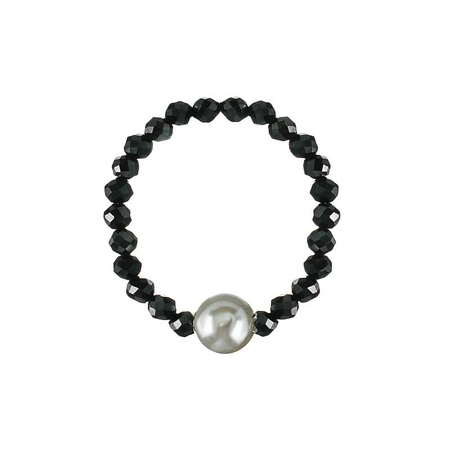 Black elastic spinel ring with pearl