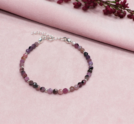 Bransoletka srebrna z kamieni naturalnych rubiny 3 mm