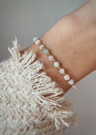 Bransoletka na gumce z Morganitów z Hematytem