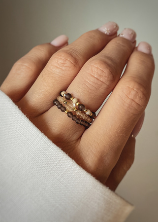 Zestaw Trzech Pierścionków Elastycznych z Kwarcu Dymnego, Cytrynu i Jaspisu