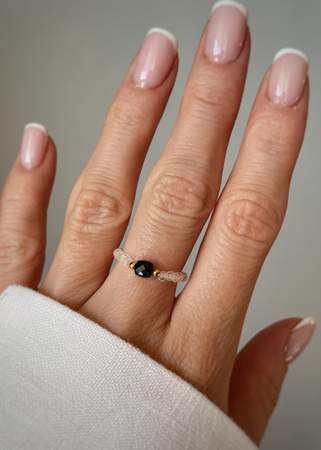 Pierścionek elastyczny czarny turmalin kryształ górski