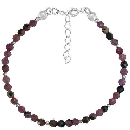 Bransoletka srebrna z kamieni naturalnych rubiny 3 mm