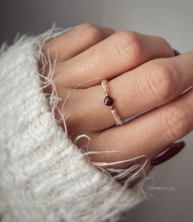 Pierścionek Elastyczny Kamienie Naturalne Granat Cyrkonia Szampańska