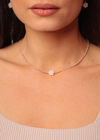 Naszyjnik cyrkonia szampańska z różą z masy perłowej