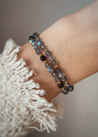 Zestaw Dwóch Bransoletek z Labradorytów i Granatów