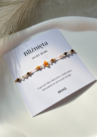 Bransoletka znak zodiaku Bliźnięta pozłacane kulki 