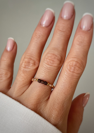 Pierścionek kwarc dymny cyrkonia szampańska