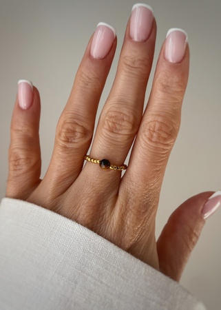 Pierścionek elastyczny hematyt, tygrysie oko - siła, odwaga, ochrona, sukces, szczęście