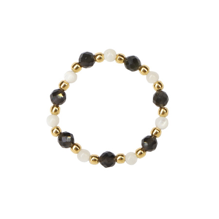 Pierścionek elastyczny kamienie naturalne muszla biała i spinel