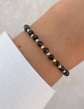 Bransoletka na gumce z czarnego turmalinu z hematytem - ochrona, pamięć, wsparcie