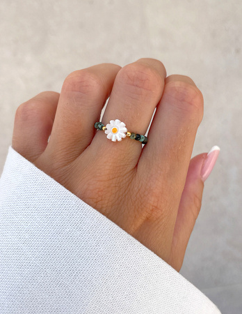 Pierścionek elastyczny - Turkus Afrykański z Kwiatkiem