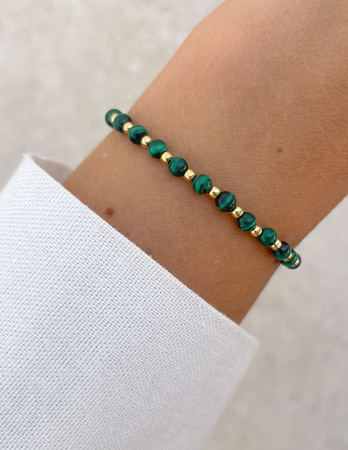 Bransoletka na gumce z malachitu z hematytem - obfitość,  optymizm, spokojny sen
