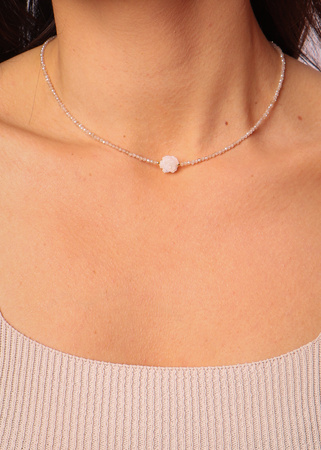 Naszyjnik cyrkonia szampańska z różą z masy perłowej