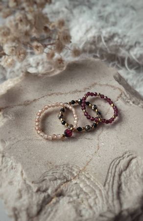 Zestaw Trzech Pierścionków Elastycznych z Kamieni Naturalnych