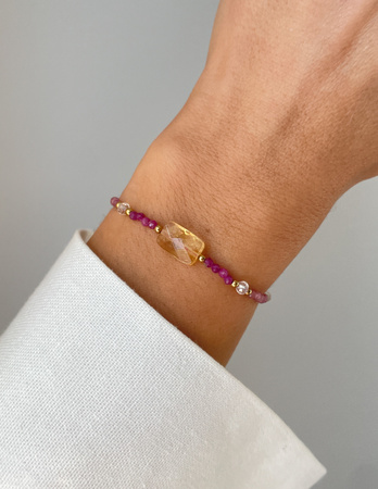 Bransoletka na nici z cytrynem, kryształem górskim, rubinem i różowym turmalinem