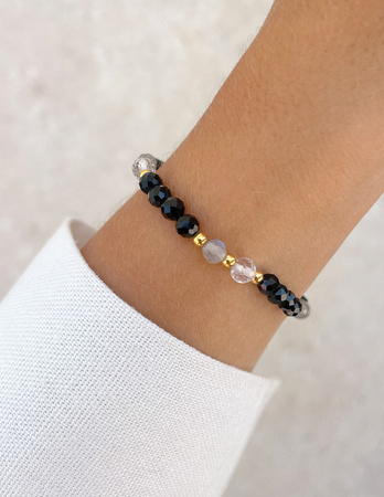 Talizman - czarny turmalin, kryształ górski, labradoryt, hematyt - ochrona i dobrobyt