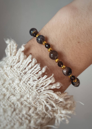 Bransoletka na gumce z Kamieni Słonecznych i Kwarcu Dymnego