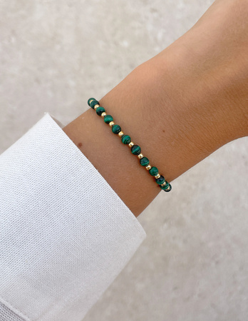 Bransoletka na gumce z malachitu z hematytem - obfitość,  optymizm, spokojny sen