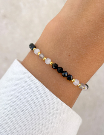 Talizman - czarny turmalin, kamień księżycowy, labradoryt, hematyt - ochrona i pewność siebie