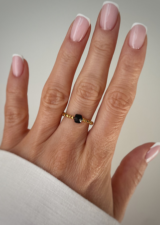 Pierścionek elastyczny hematyt, czarny turmalin - sukces, odwaga, ochrona, dobrobyt