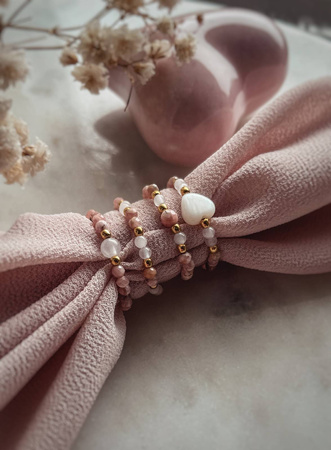 Elastic Ring Natural Stones Rose Quartz, Rhodochrosite, Mother of Pearl
