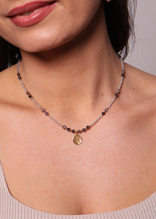 Naszyjnik labradoryt i lolit z zawieszką, ochrona, pewność siebie i intuicja