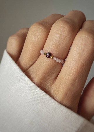 Pierścionek Elastyczny Kamienie Naturalne Kunzyt i Granat