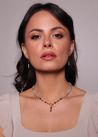 Naszyjnik jaspis dalmatyński i czarny turmalin toggle z zawieszką