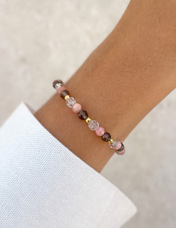 Talizman - rodochrozyt, kwarc dymny, kryształ górski, hematyt - ochrona i miłość