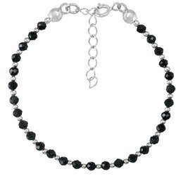 Bransoletka srebrna z kamieni naturalnych noc kairu 3 mm przekładana srebrnymi kulkami