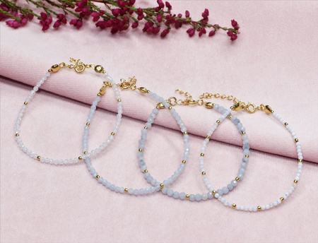 Bransoletka srebrna pozłacana z kamieni naturalnych muszla biała