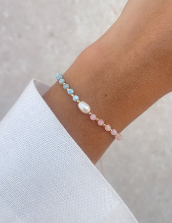 Bransoletka na nici z larimaru i opalu z perłą Bella - kreatywność, odrodzenie, entuzjazm